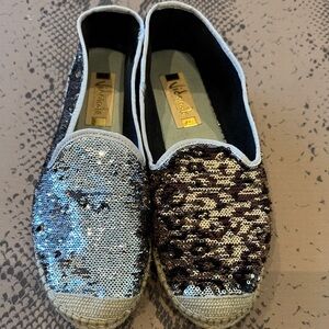 Vidorreta (2 styles in 1 pair) Silver and Leopard Sequined Espadrilles